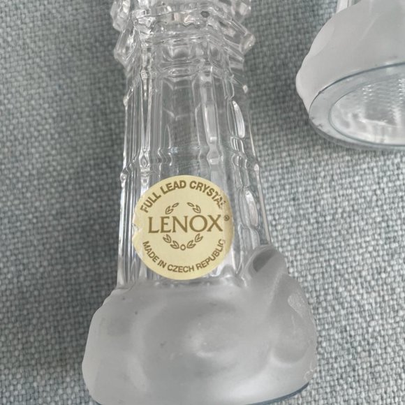 LENOX Crystal Glass Lighthouse Salt & Pepper Shakers Frosted Waves Base - Picture 2 of 8